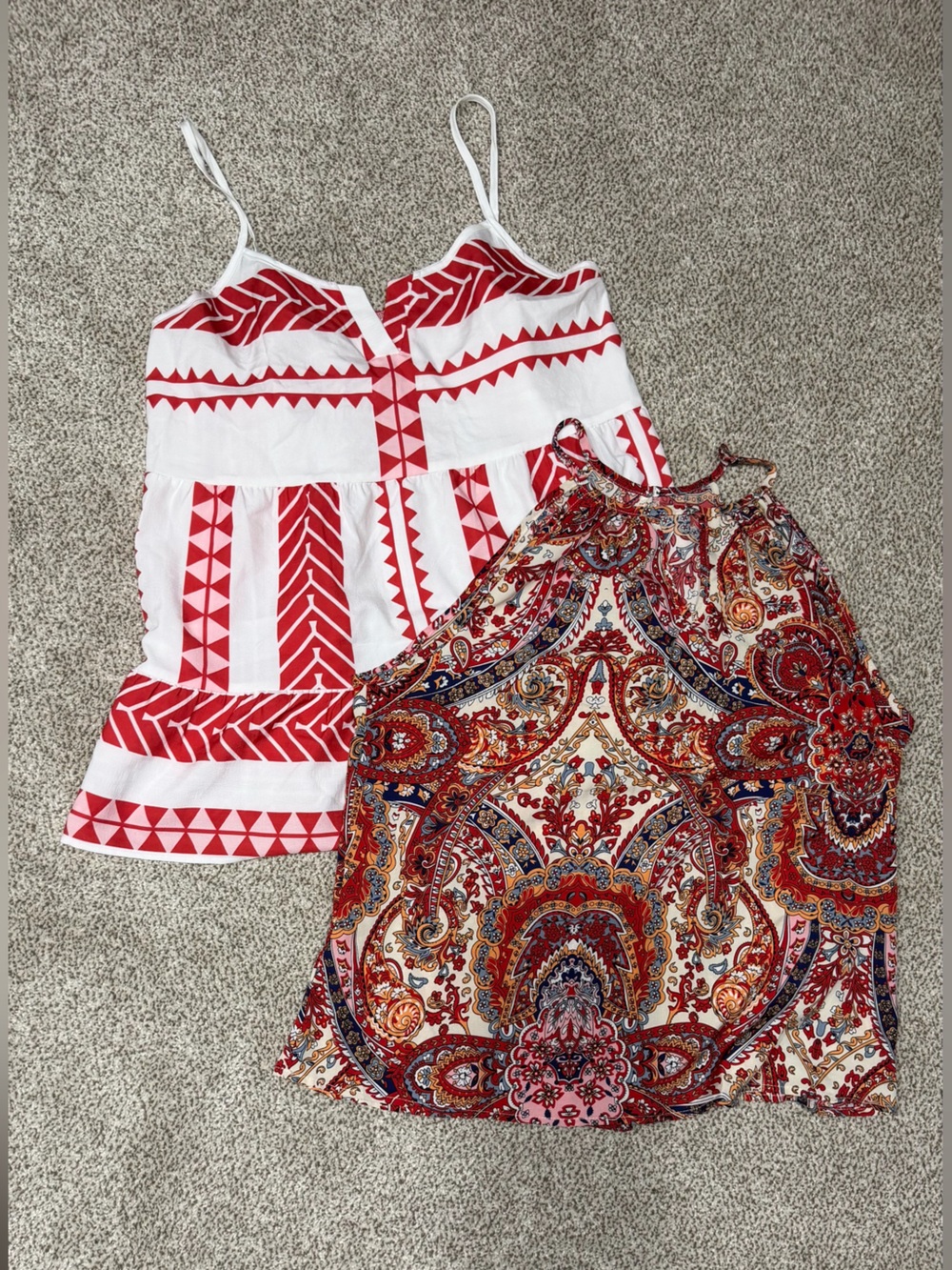 Printed Sleeveless Top Bundle - Set of 2 Red Patterned Tops